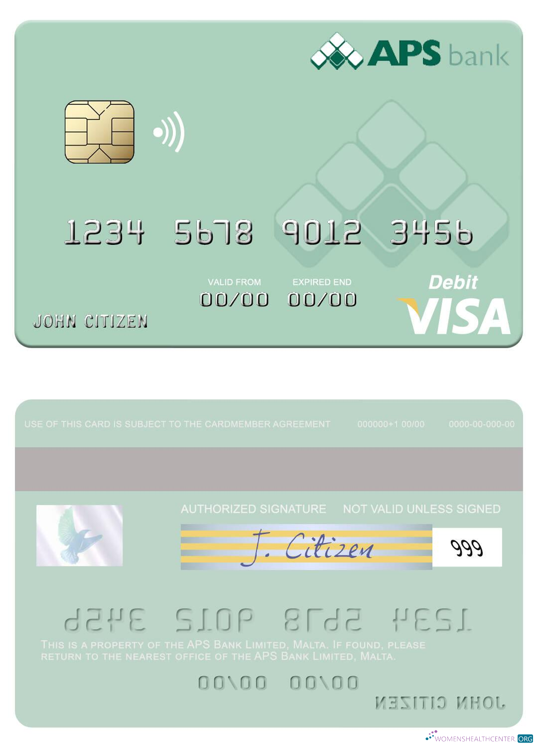 Download Malta APS Bank Limited visa debit card Photoshop template